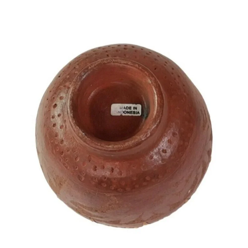 Earthenware Carved Bowl Animal Trees Brown‎ Reddish Decorative Wicker Acc…
